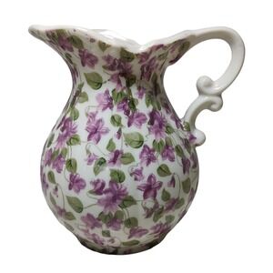 Vintage Nancy Pew‎ Small Pitcher Vase with Violets Made in Japan Country Living